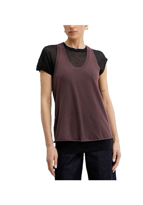 T-shirt Pinko donna Mark 105152 A2LS Bordeaux manica corta semitrasparente aletta PINKO | Maglie | 105152 A2LSYZ7